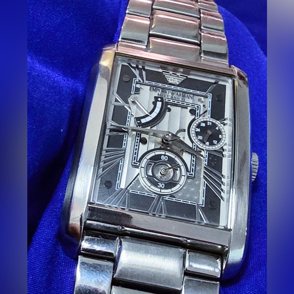 Emporio Armani Meccanico Automatic Luxury Tank Skeleton Dial Mens Watch